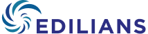 Logo EDILIANS : emblème graphique abstrait en spirale de nuances de bleu et turquoise, à côté du nom de l'entreprise en majuscules.