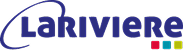 Logo Lariviere bleu foncé avec un arc stylisé et trois carrés colorés (rouge, cyan, vert) en bas à droite.